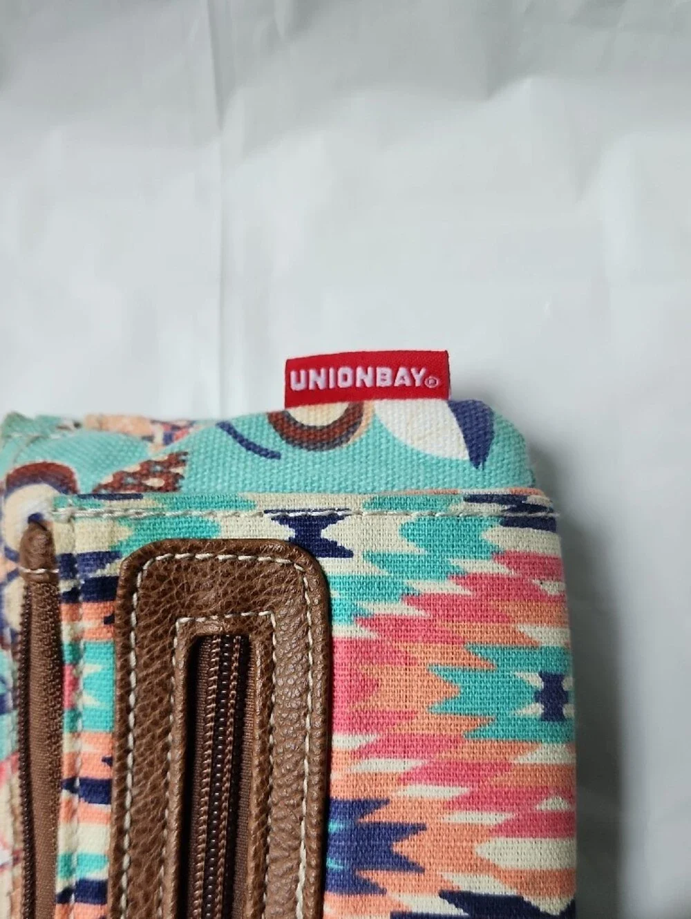 UNIONBAY Turquoise Multi-Color Aztec Wristlet with Brown Trim